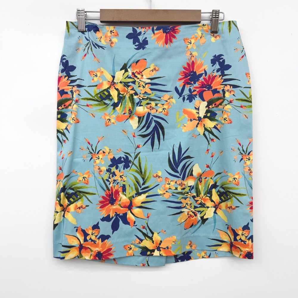 Talbots Floral Pencil Skirt Tropical Summer Cotton Women‎ 8P Blue